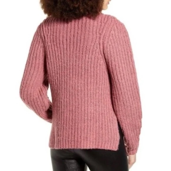 New Leith Chunky Knit Mock Neck Side Slit Sweater Raspberry Pink Size Small - Picture 2 of 15